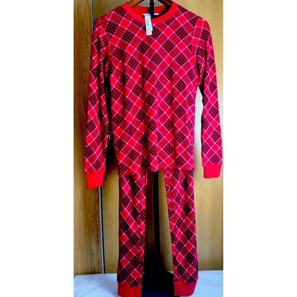 Victoria's Secret Thermal Long Pajama Set Red/Black Small Regular New